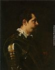 Famous White Paintings - Portrait of a Military Commander bust length in Profile in Damascened armour with white collar and red sash